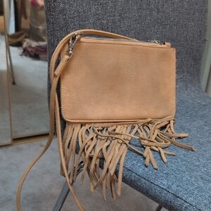Free People Tan Suede Fringe Crossbody